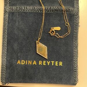 Adina Reyter 14k Yellow Gold Diamond Shaped Dog Tag Necklace with Pave Diamonds
